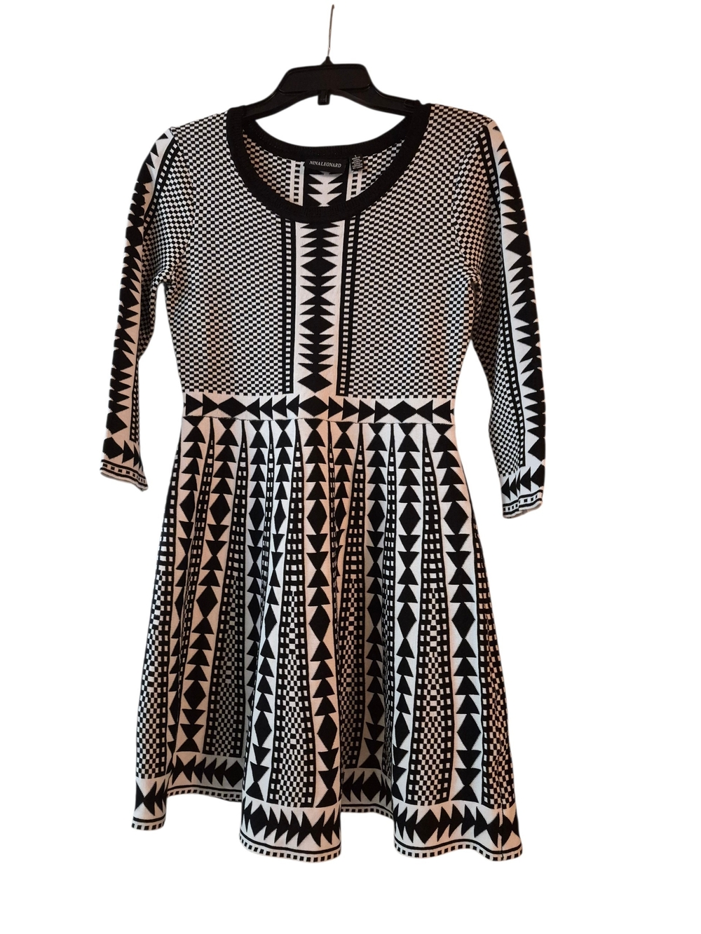 Nina Leonard Black & White Geometric Fit-and-Flare Dress